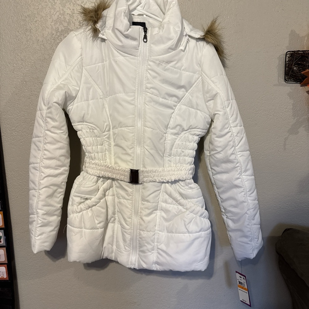 Rampage White Puffer Jacket with Faux Fur